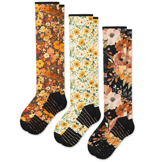 Autumn Florals Compression Socks 3-Pack Bundle