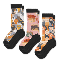 Cat Lovers EasyStretch™ Socks 3-Pack Bundle Crew Cut From Viasox Flat View