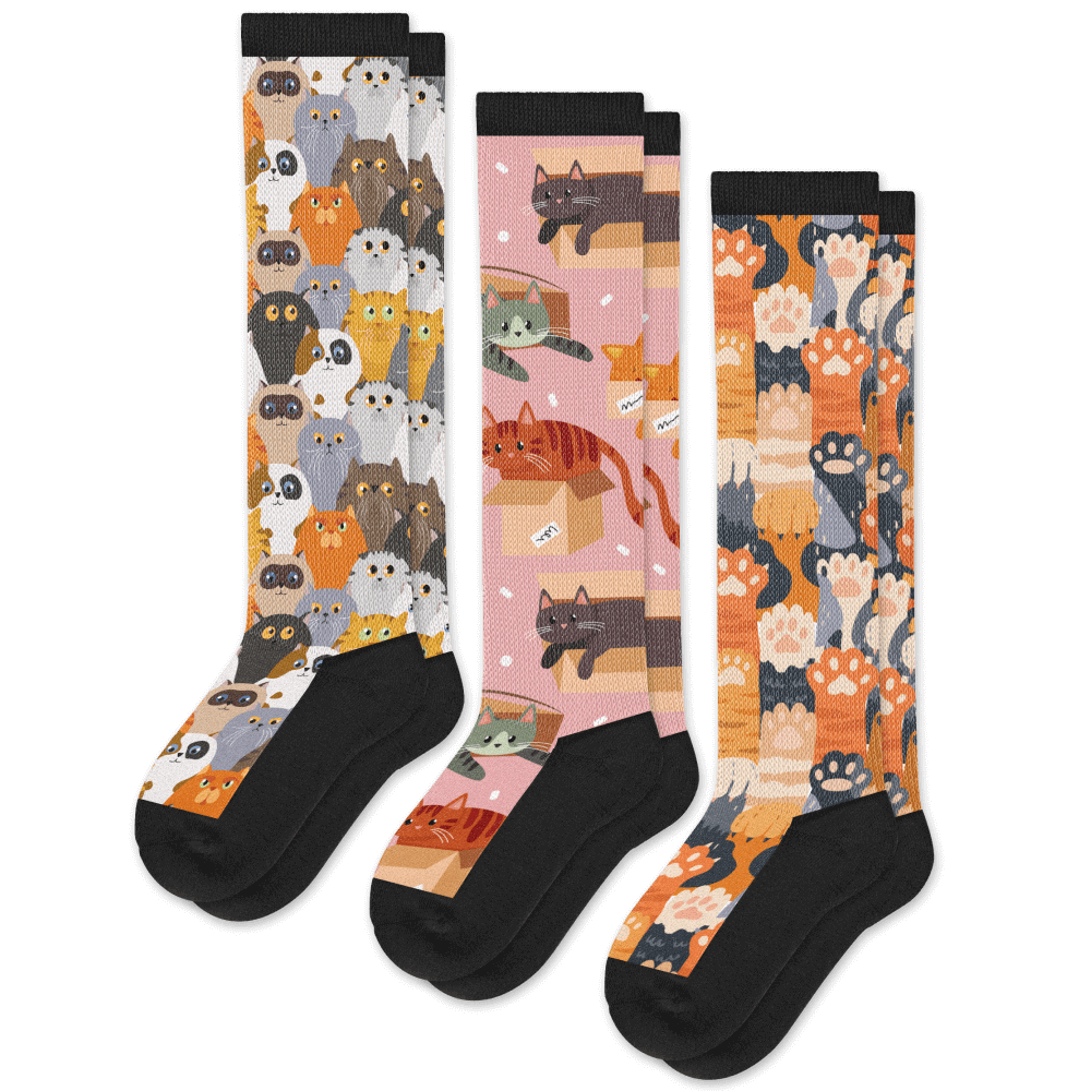 Cat Lovers EasyStretch™ Socks 3-Pack Bundle From Viasox Flat View