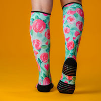 Viasox Sweet Roses Compression Socks detail close-up