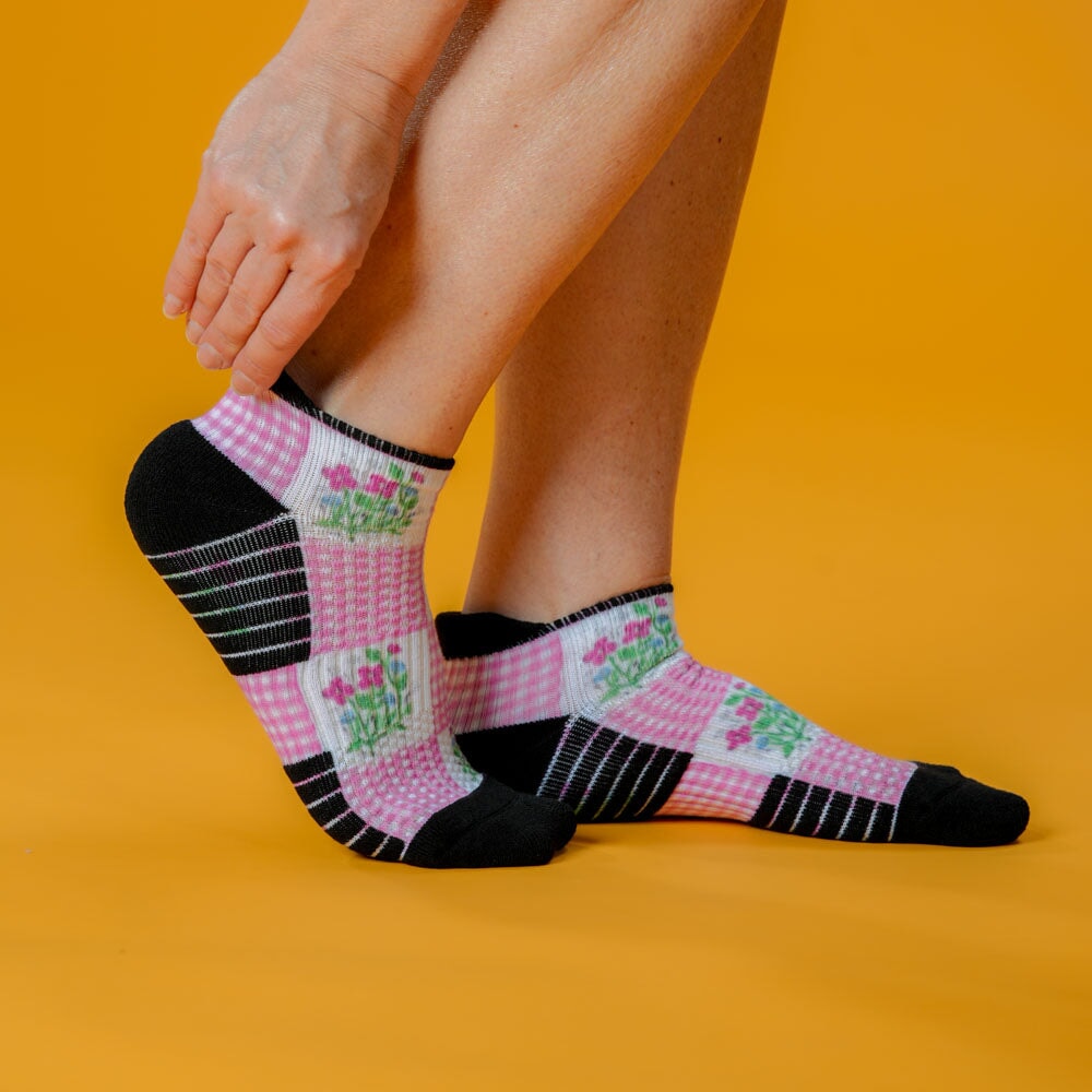 Viasox Grandma's Quilt Ankle Compression Socks stretched display