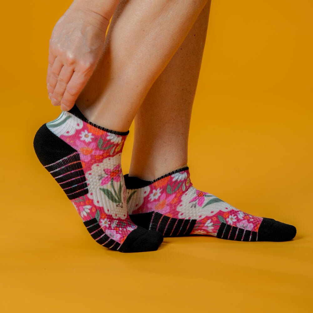 Viasox First Blooms Ankle Compression Socks stretched display