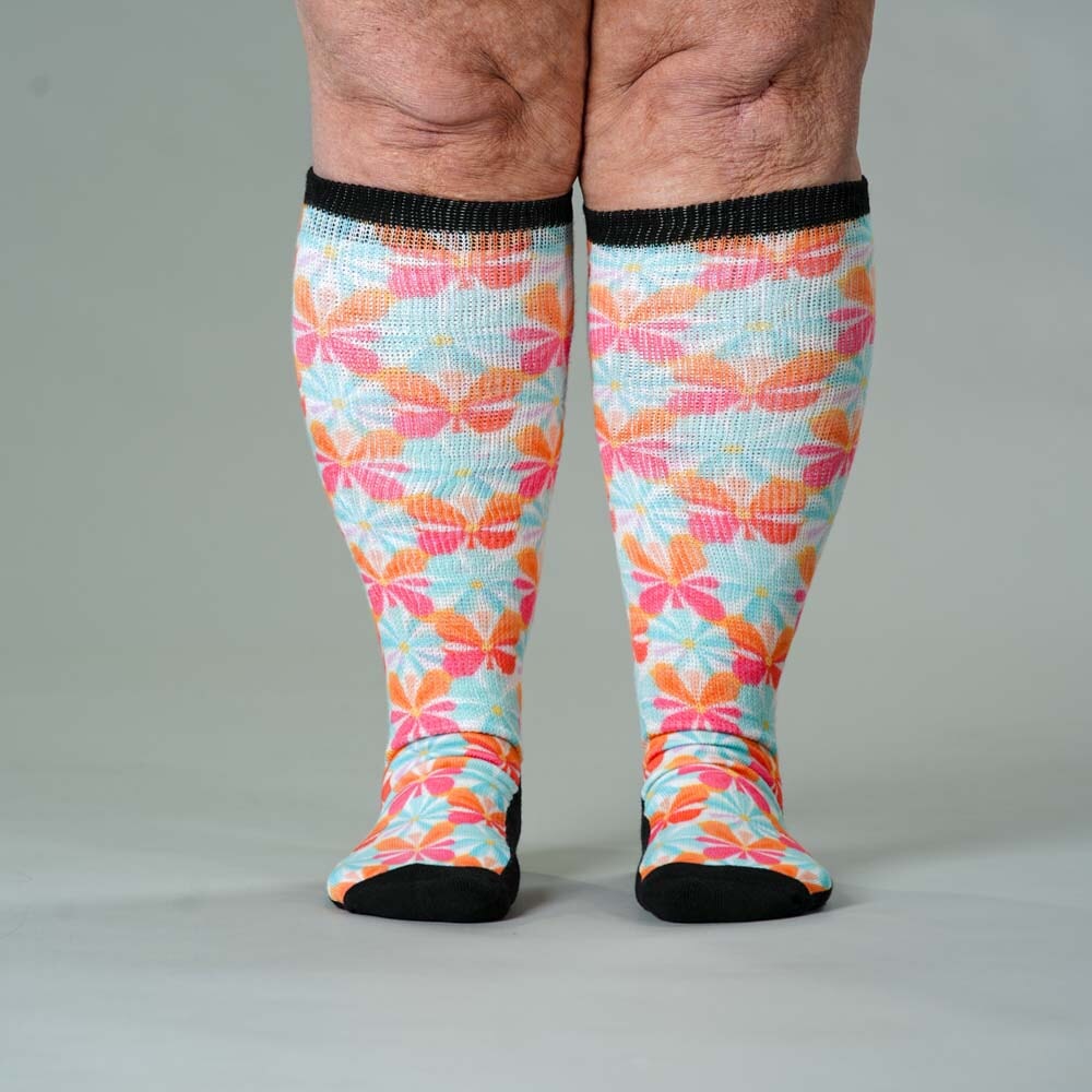 Viasox Groovy Blooms EasyStretch Socks stretched display