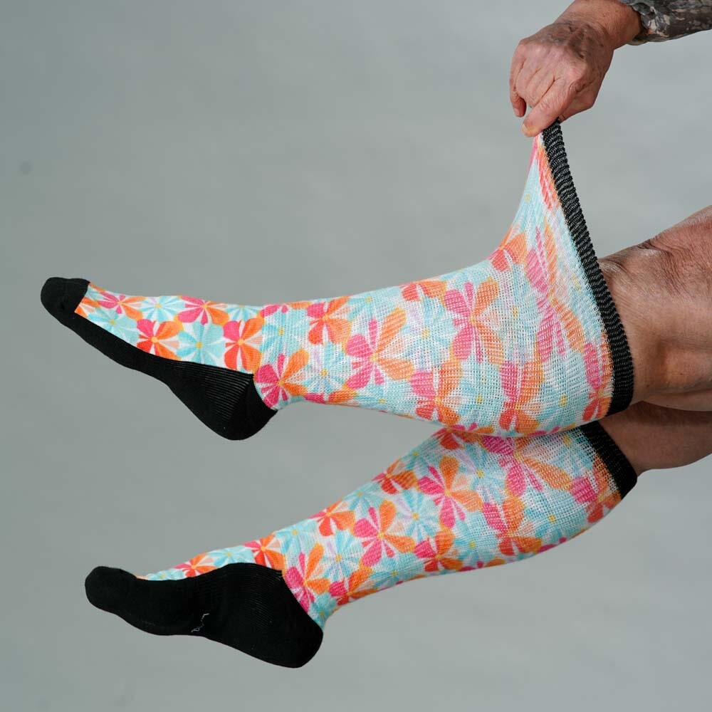 Viasox Groovy Blooms EasyStretch Socks pair displayed