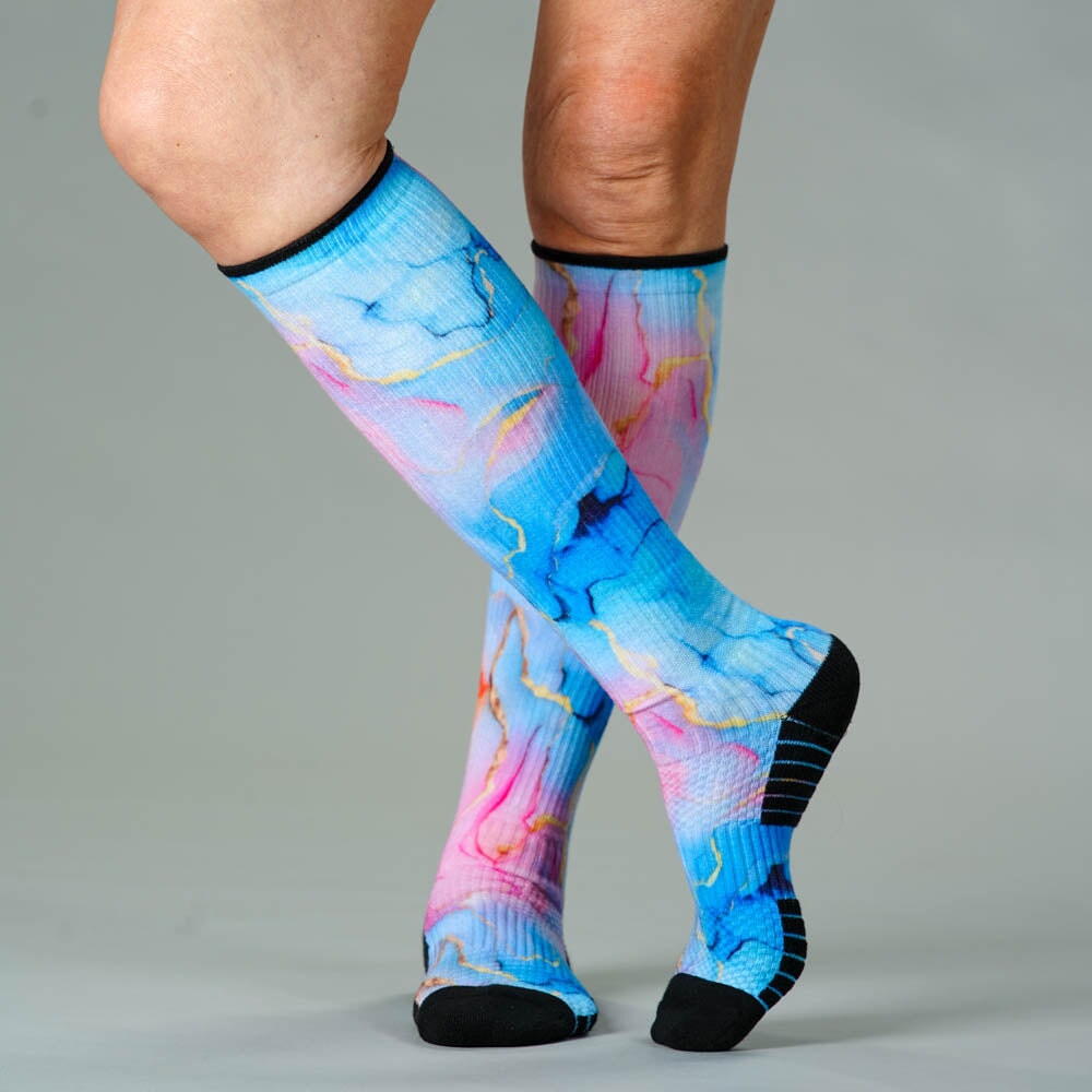 Viasox Pastel Marble Compression Socks stretched display