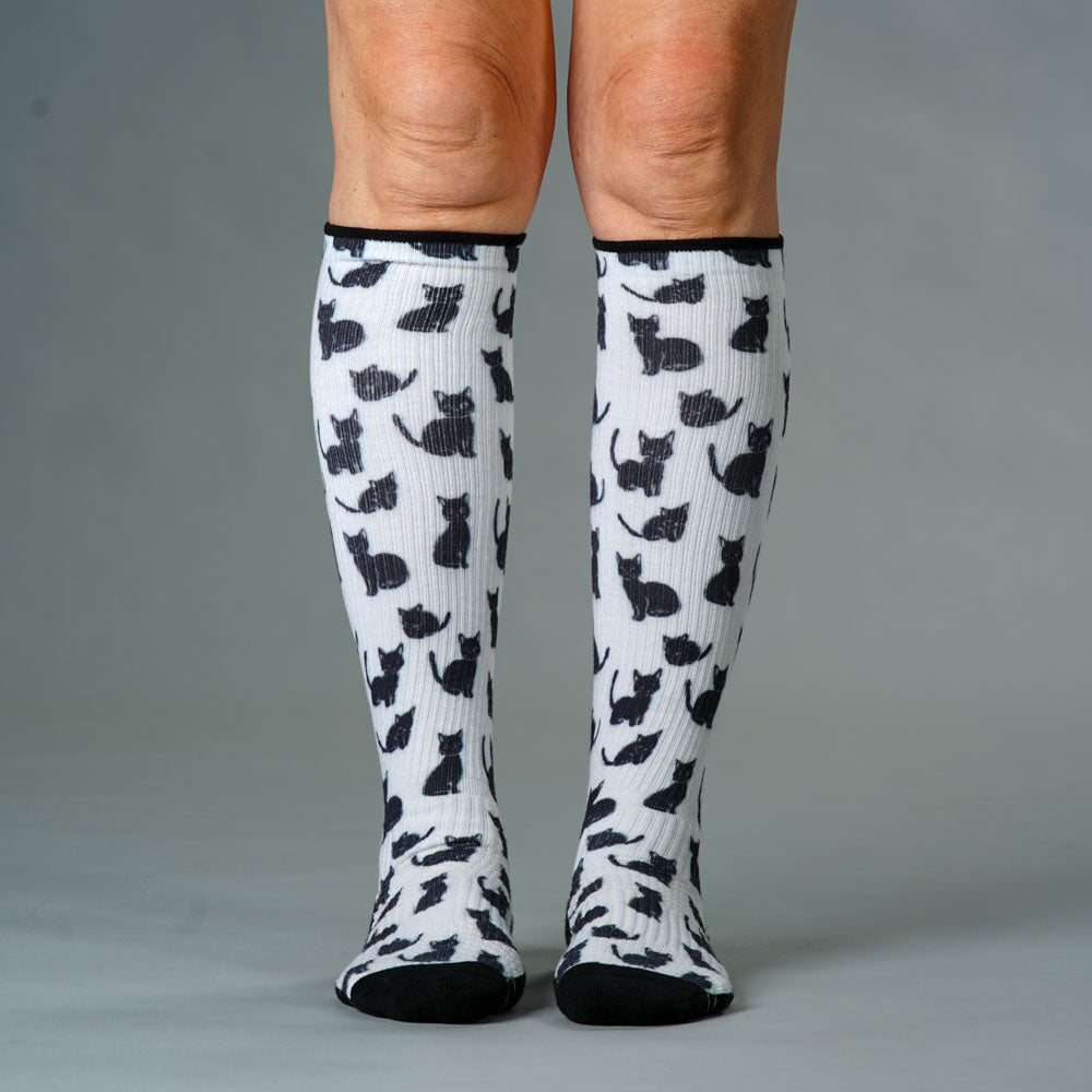 Viasox Black Meows Compression Socks side view