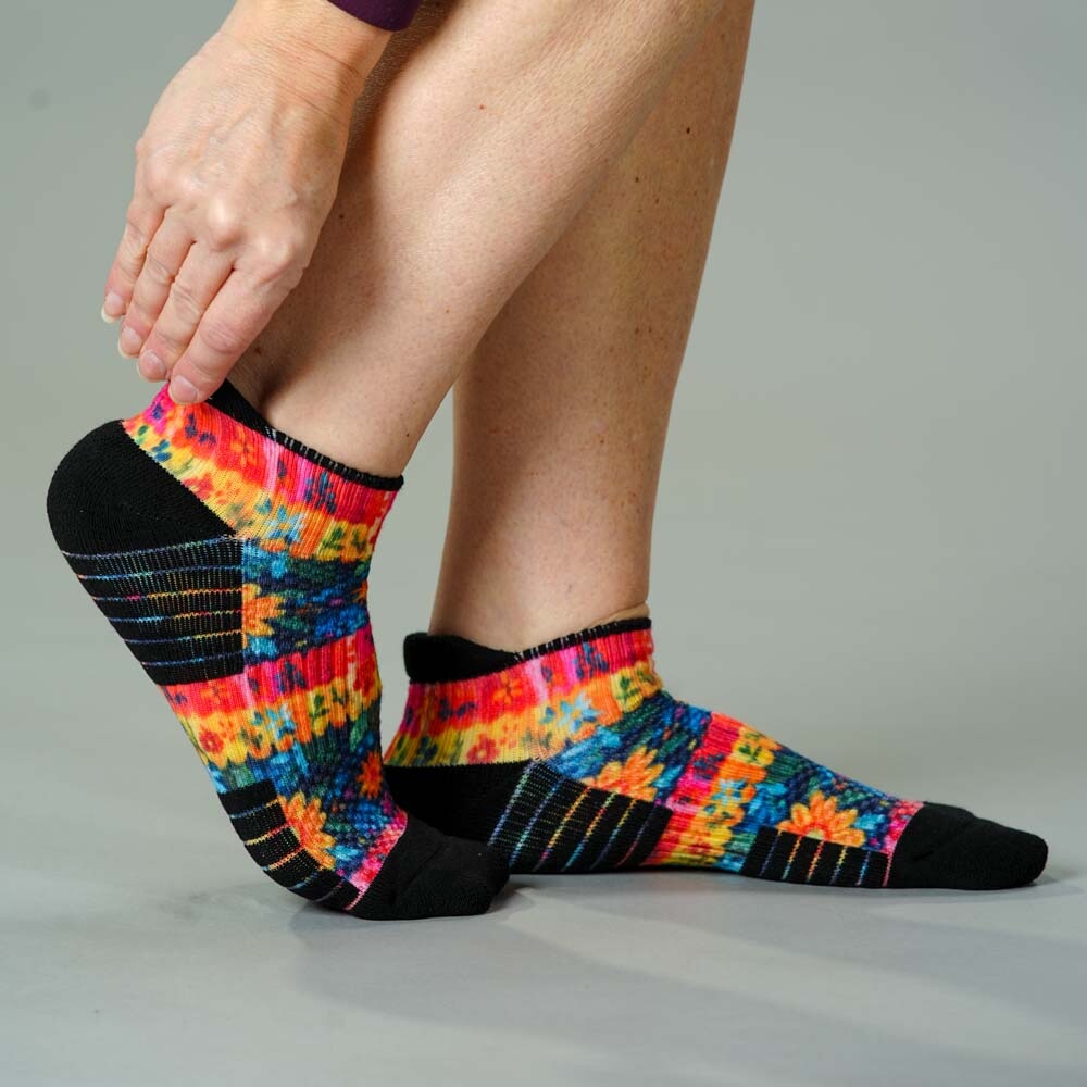 Viasox Spring Picnic Ankle Compression Socks stretched display