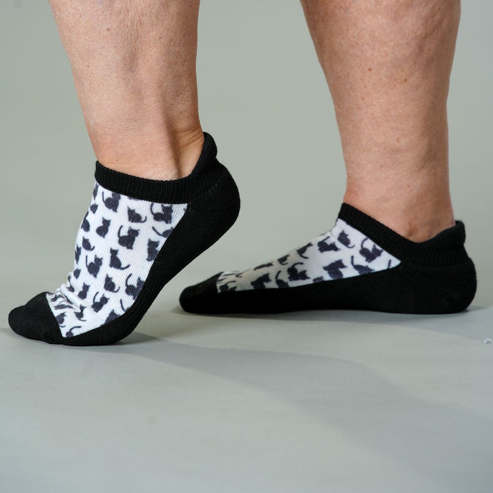 Viasox Black Meows Ankle Socks stretched display