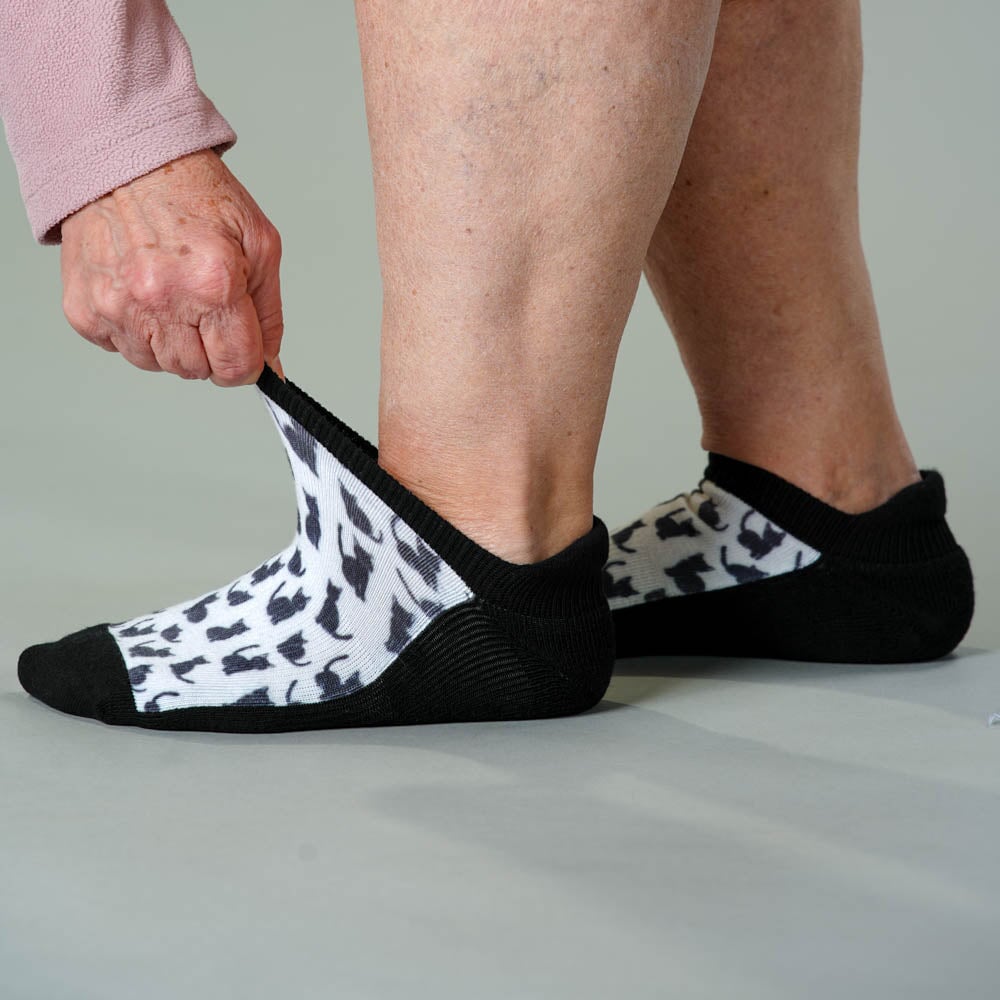 Viasox Black Meows Ankle Socks detail close-up