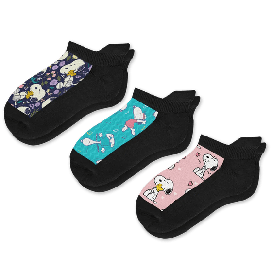 Viasox Live Laugh Snoopy Ankle Socks Bundle 3-Pack front view