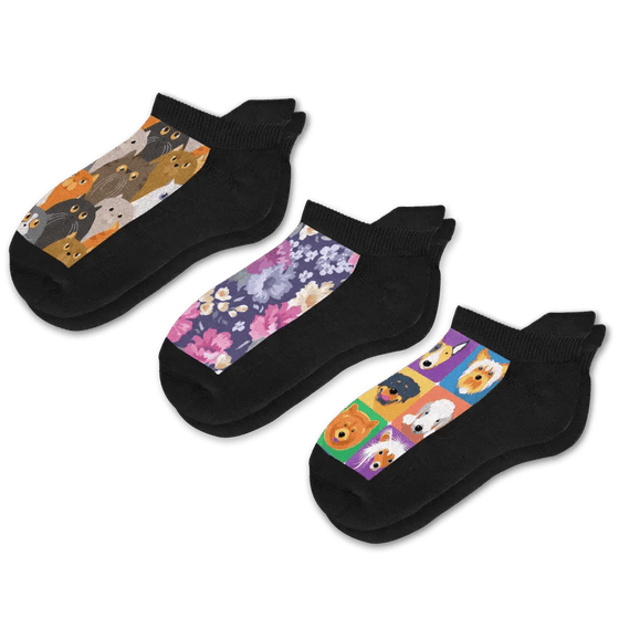 Viasox Paws Petals Ankle Socks Bundle 3-Pack front view