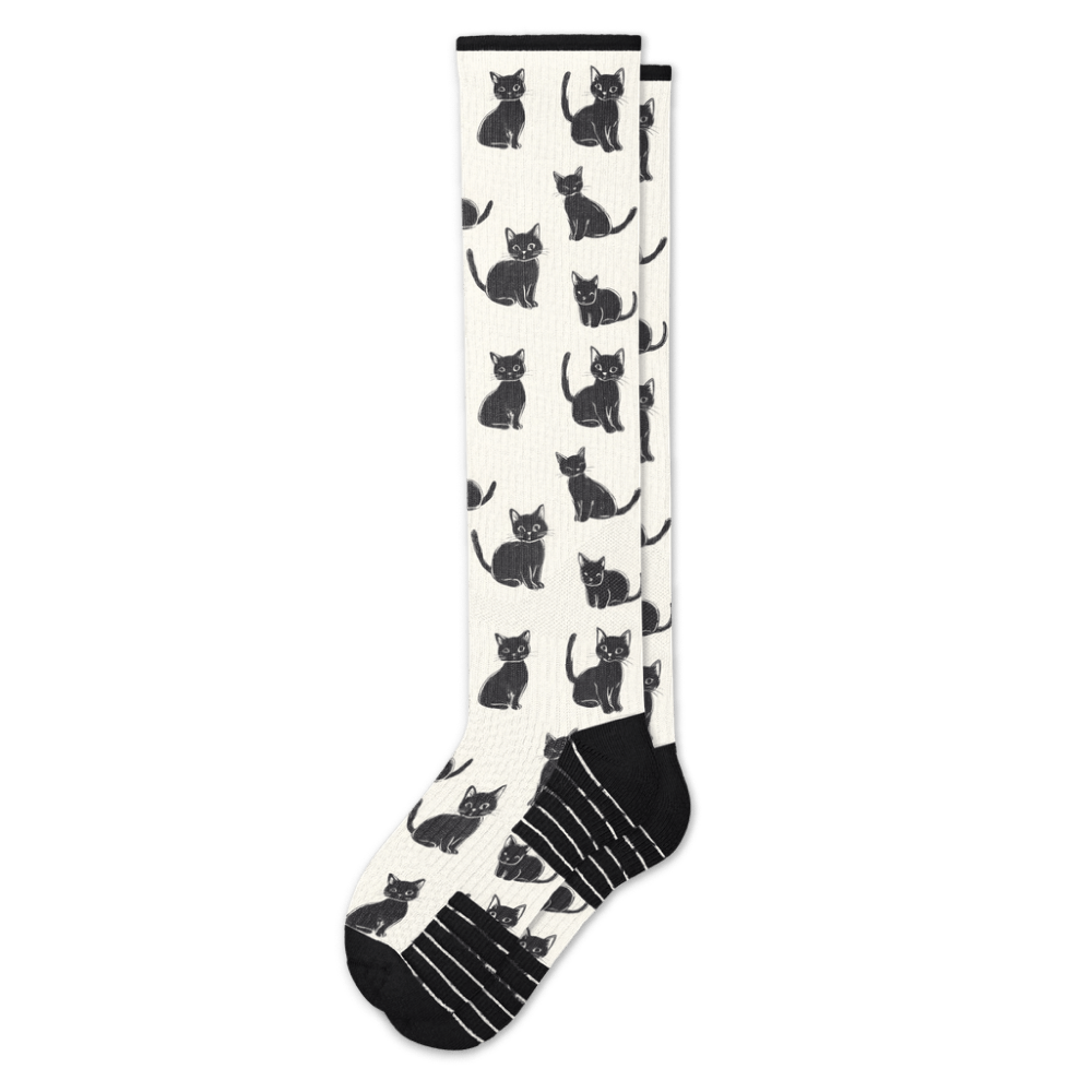 Viasox Black Meows Compression Socks front view