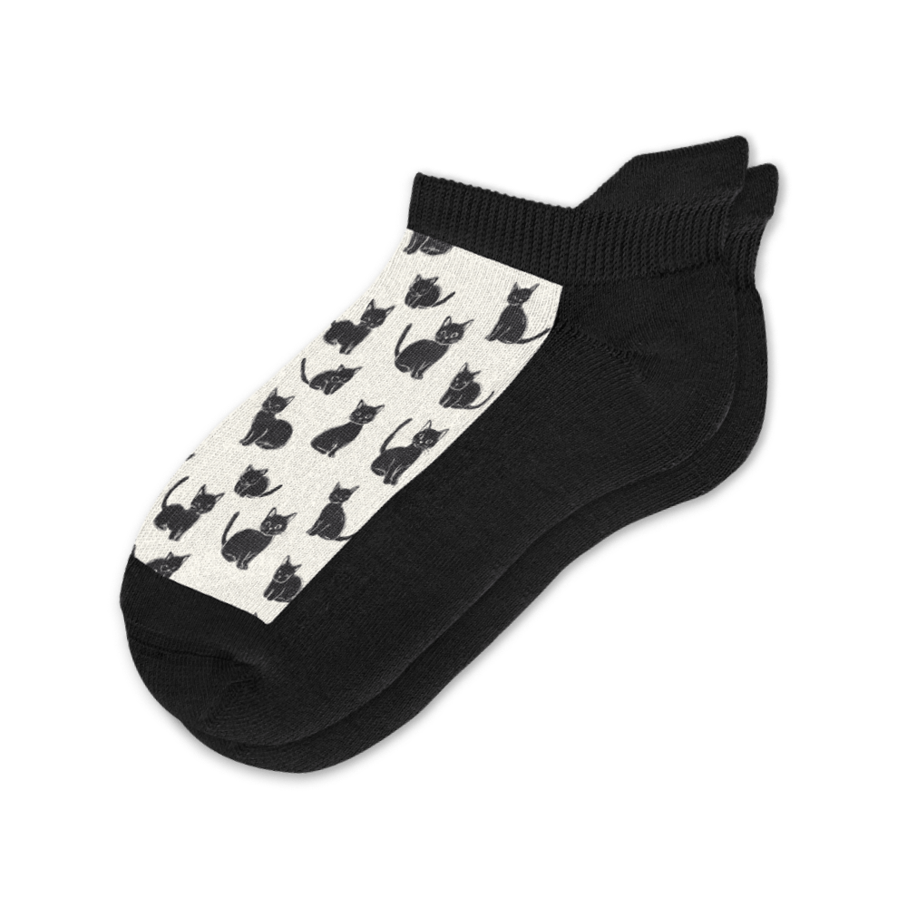 Viasox Black Meows Ankle Socks front view