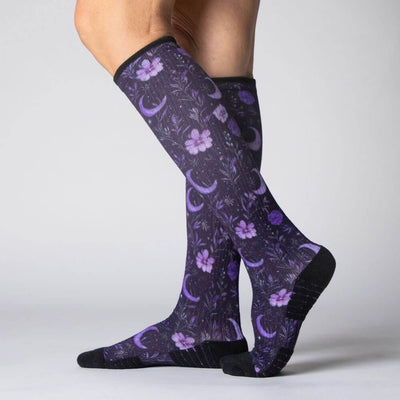 Viasox Purple Moon Compression Socks stretched display