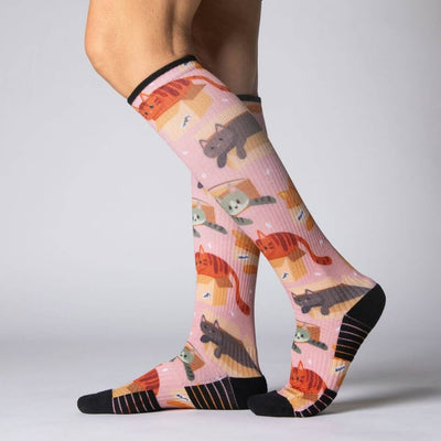 Viasox Cats in Boxes Compression Socks stretched display