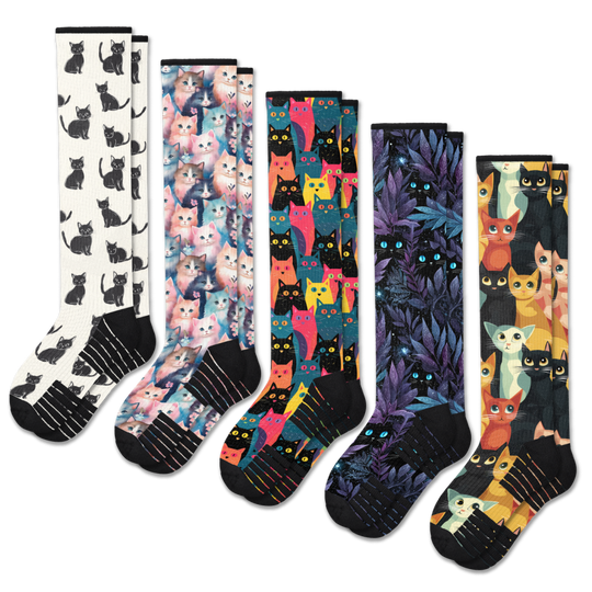 Cozy Cat Compression Socks 5-Pack Bundle
