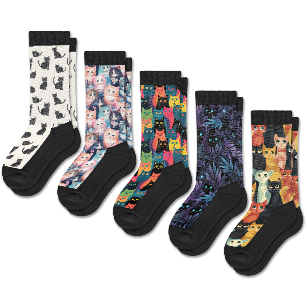 Viasox Cozy Cat EasyStretch™ Socks 5-Pack Bundle side view
