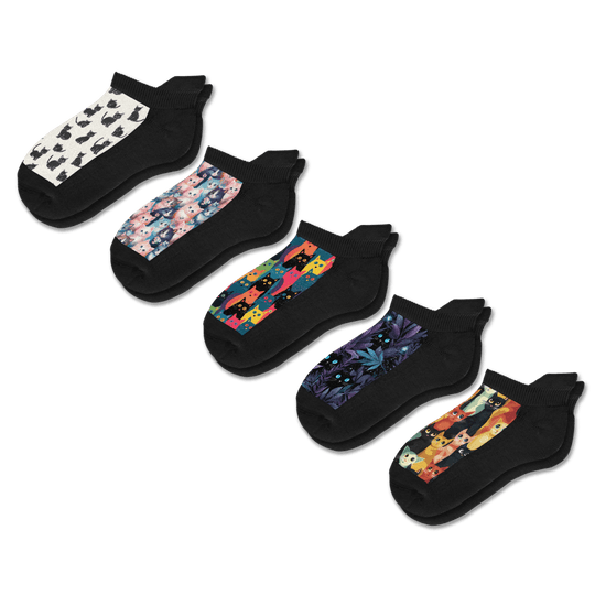 Cozy Cat Ankle Socks 5-Pack Bundle