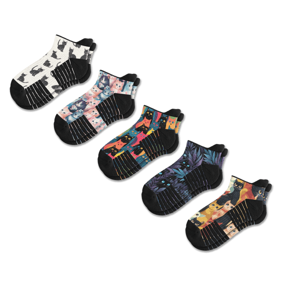 Viasox Cozy Cat Ankle Compression Socks 5-Pack Bundle front view
