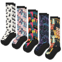 Viasox Cozy Cat EasyStretch™ Socks 5-Pack Bundle front view