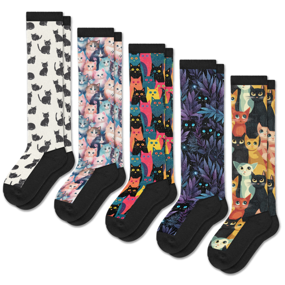 Viasox Cozy Cat EasyStretch™ Socks 5-Pack Bundle front view