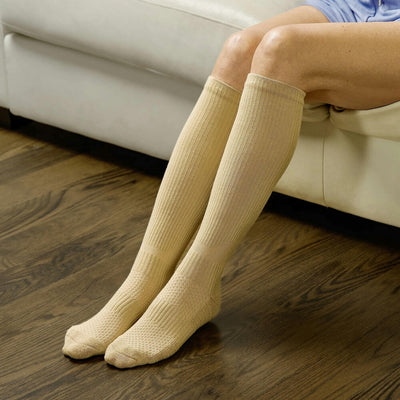 Viasox Tan Compression Socks detail close-up