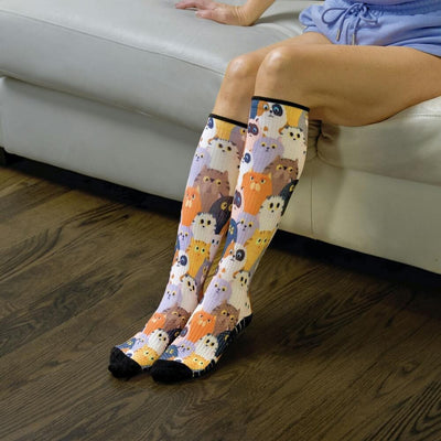 Viasox Cats Compression Socks detail close-up