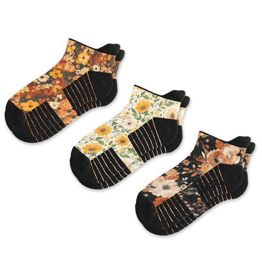 Autumn Florals Ankle Compression Socks 3-Pack Bundle