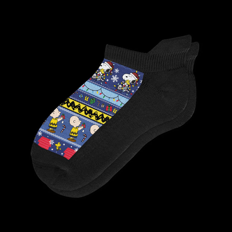 Festive Fun Ankle Diabetic Socks Black Flat View