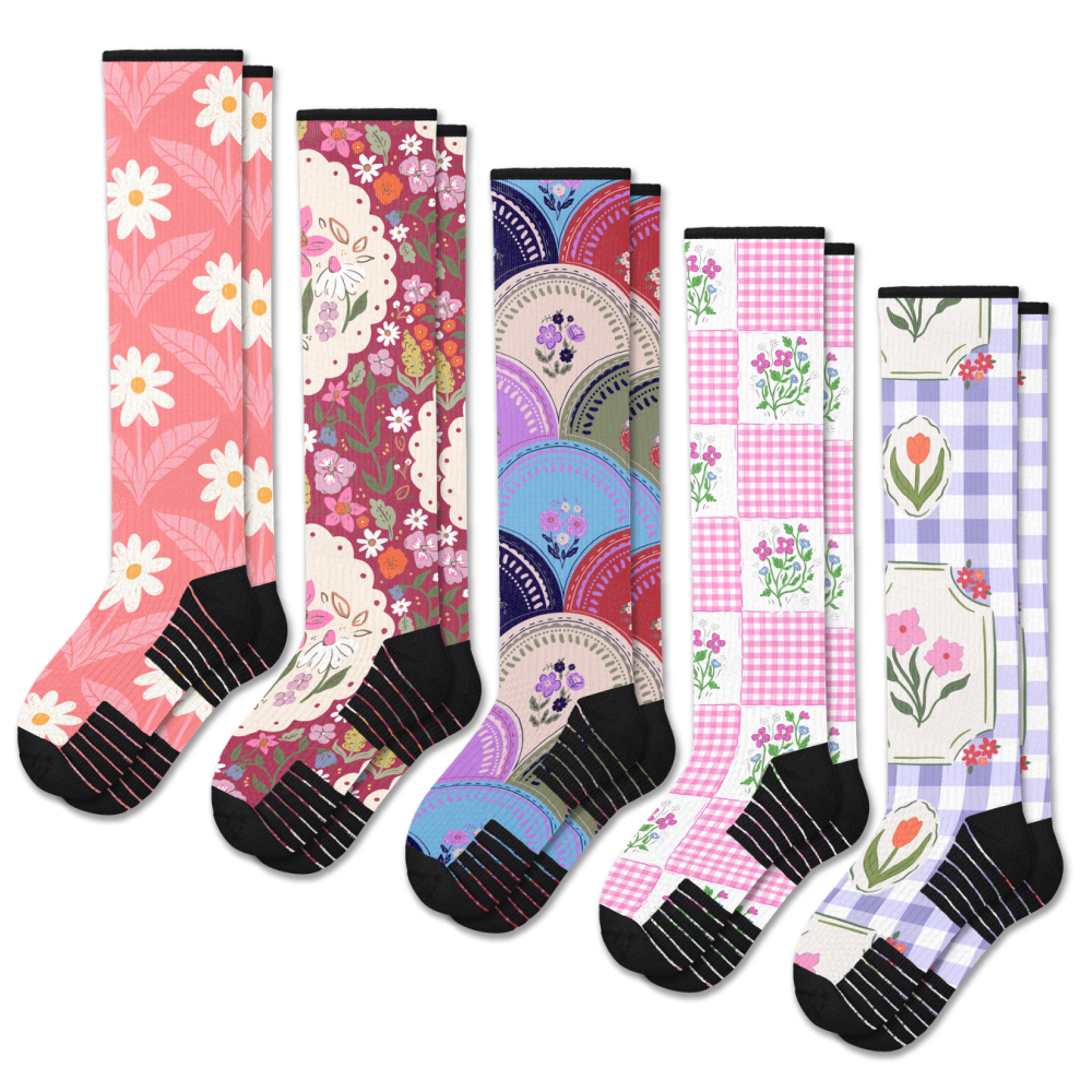 Viasox Petal Patch  Compression Socks 5-Pack Bundle front view