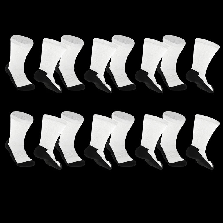 White with Black Bottom Non-Binding Diabetic Thin Socks 8-Pack