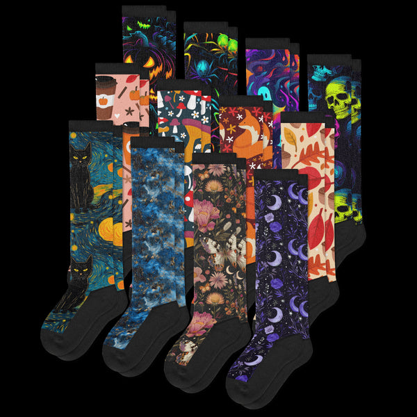 12-Pack EasyStretch™ Diabetic Socks Spooky Fall Edition with Halloween and Autumn Themed Patterns - Viasox