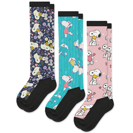Viasox Live Laugh Snoopy EasyStretch™ Socks Bundle 3-Pack front view