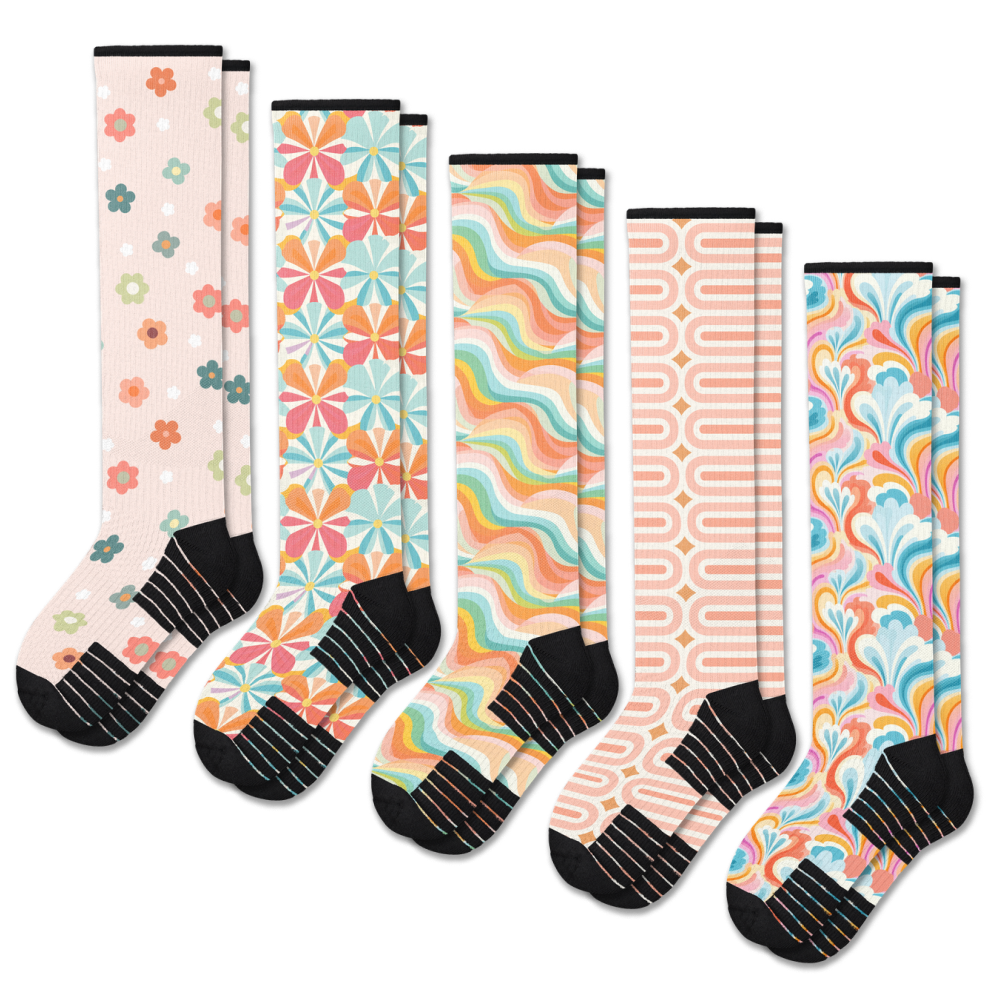 Viasox Retro Pastel Compression Socks 5-Pack Bundle front view