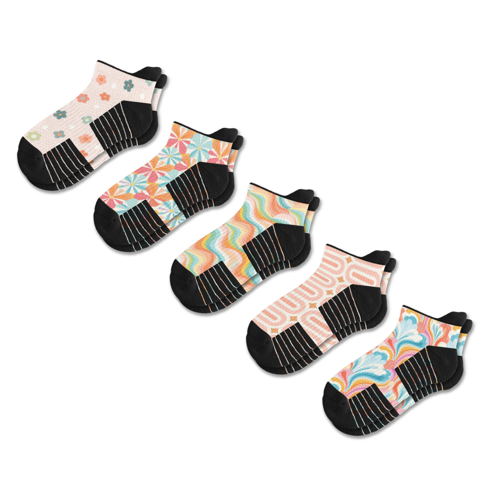 Viasox Retro Pastel Ankle Compression Socks 5-Pack Bundle front view