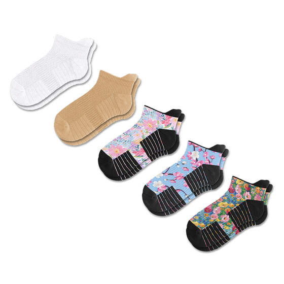 Viasox Soft Blooms Ankle Compression Socks Bundle 5-Pack front view