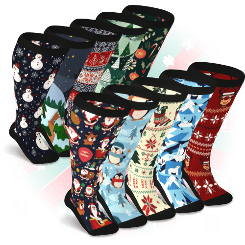Santa's Stocking Non-Binding Diabetic Socks Bundle 10-Pack