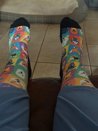 Dog-panel Compression socks worn with feet up