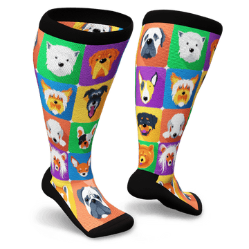 Knee-high extra wide dogs pattern socks